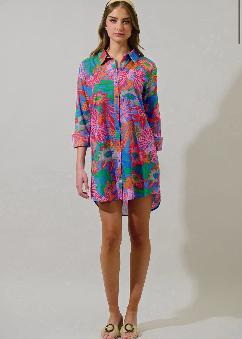Chic Cindal Floral Oversized Shirt Dress