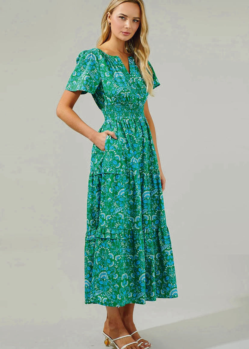 Alina Tiered Floral Poplin Maxi Dress