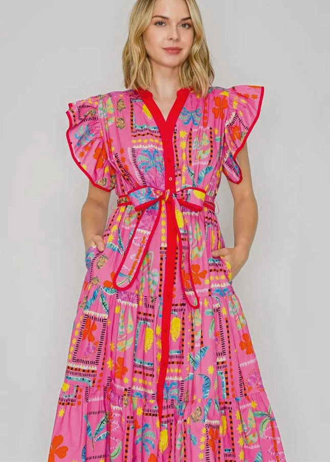 Stylish Tropical Western Midi Dress