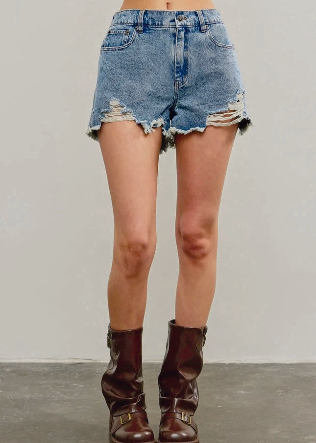 Eye-Catching Star Shadow Denim Back Pocket Shorts