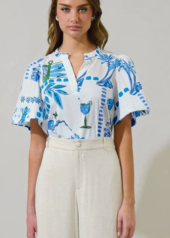 Floral Chrissy Split-Neck Top