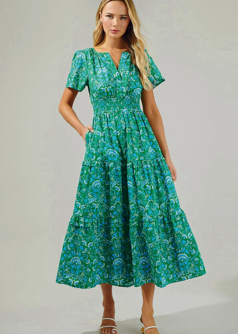 Alina Tiered Floral Poplin Maxi Dress