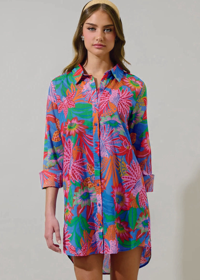 Chic Cindal Floral Oversized Shirt Dress