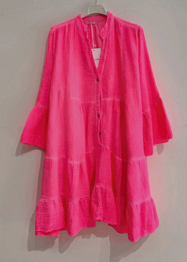 Vibrant Fuchsia Cotton Gauze Mini Dress