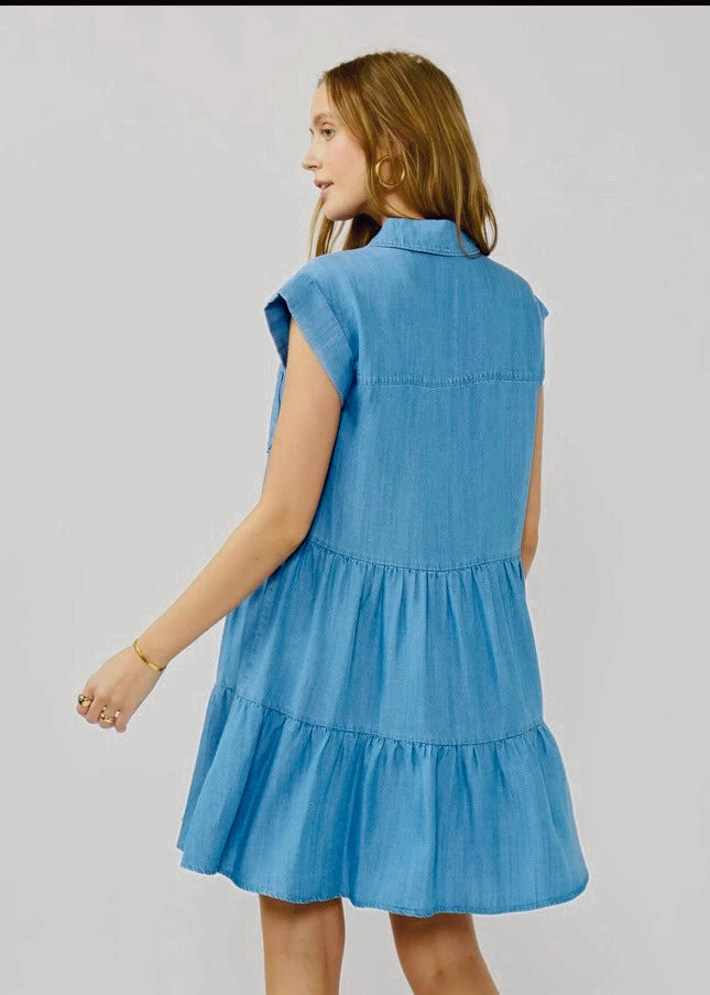Stylish Tencel Button-Down Mini Dress
