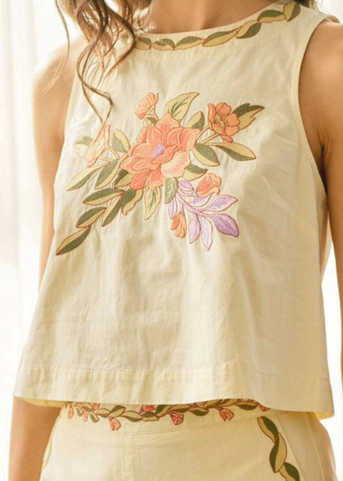 Stylish Embroidery Top with Matching Shorts