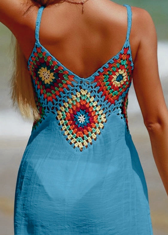 Stylish Blue Crochet Coverup Dress
