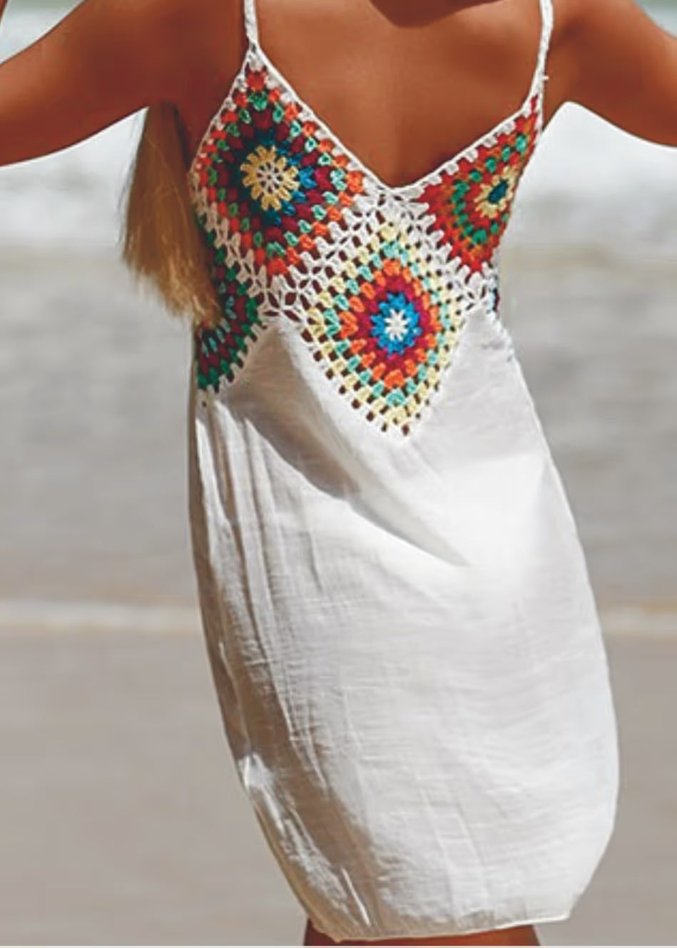 Elegant White Crochet Coverup Dress