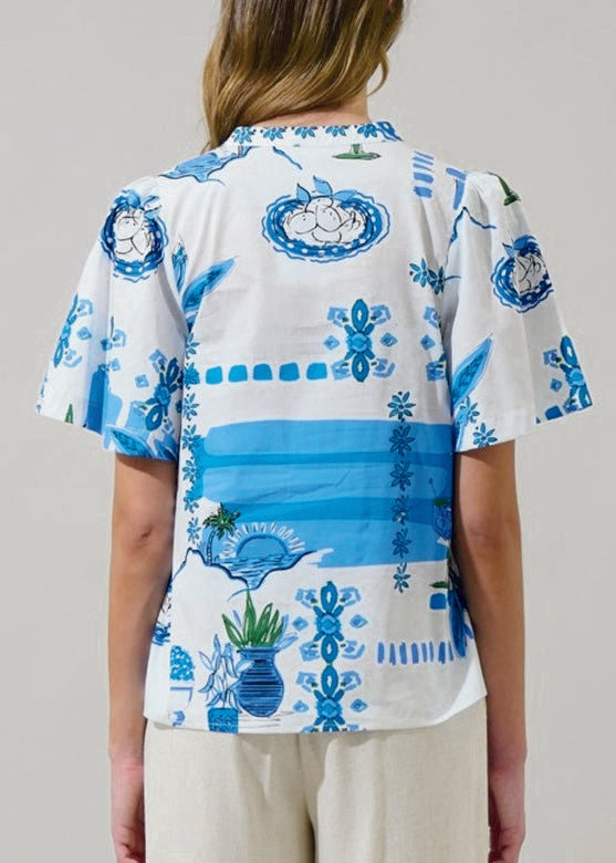 Floral Chrissy Split-Neck Top
