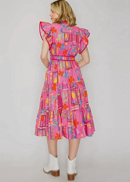 Stylish Tropical Western Midi Dress