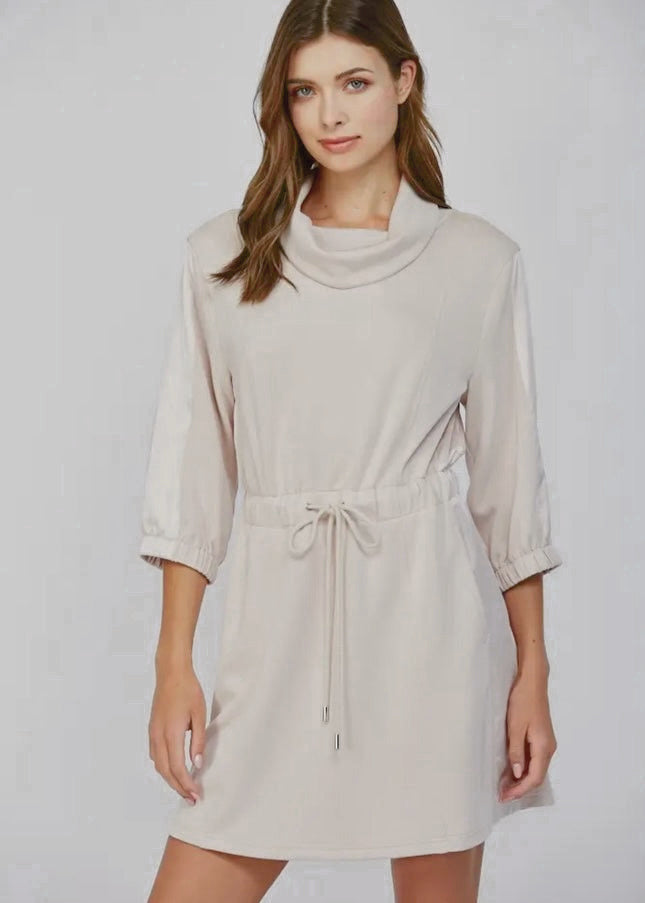 Breezy Cowl Neck Drawstring Waist Dress
