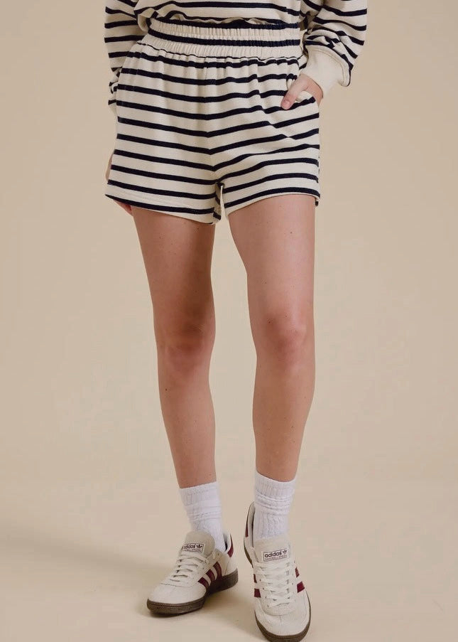 Stylish Navy Striped Terry Shorts