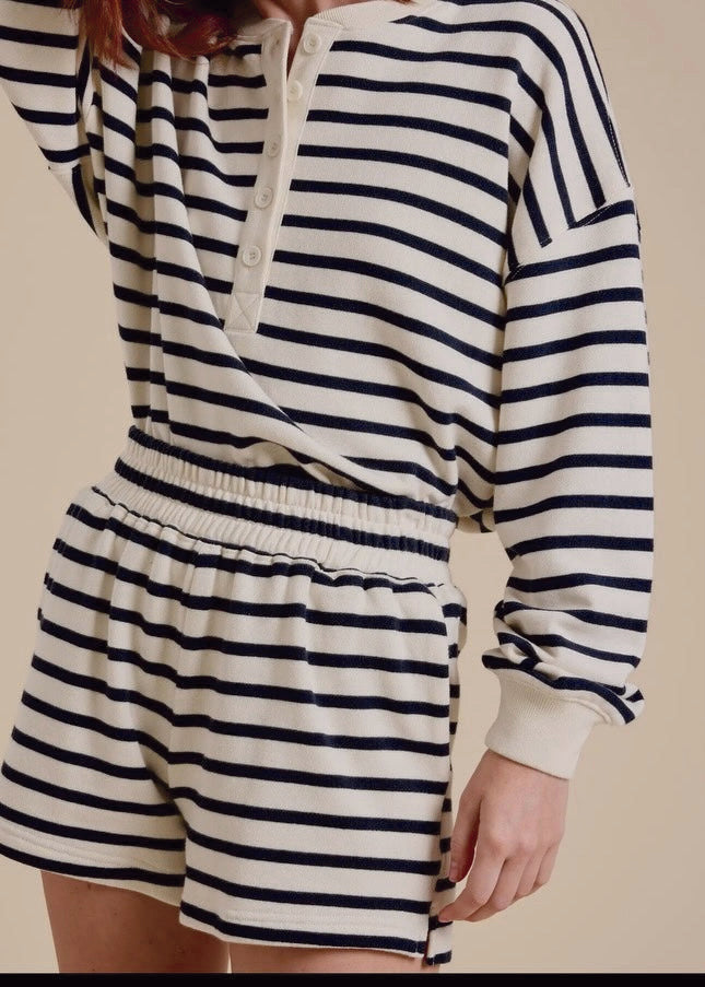 Stylish Navy Striped Terry Shorts