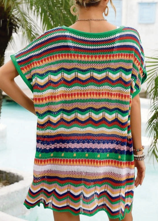 Elegant Green Crochet Color Block Coverup