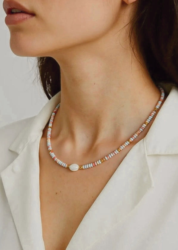 Boho-Chic Beaded Pearl Necklace