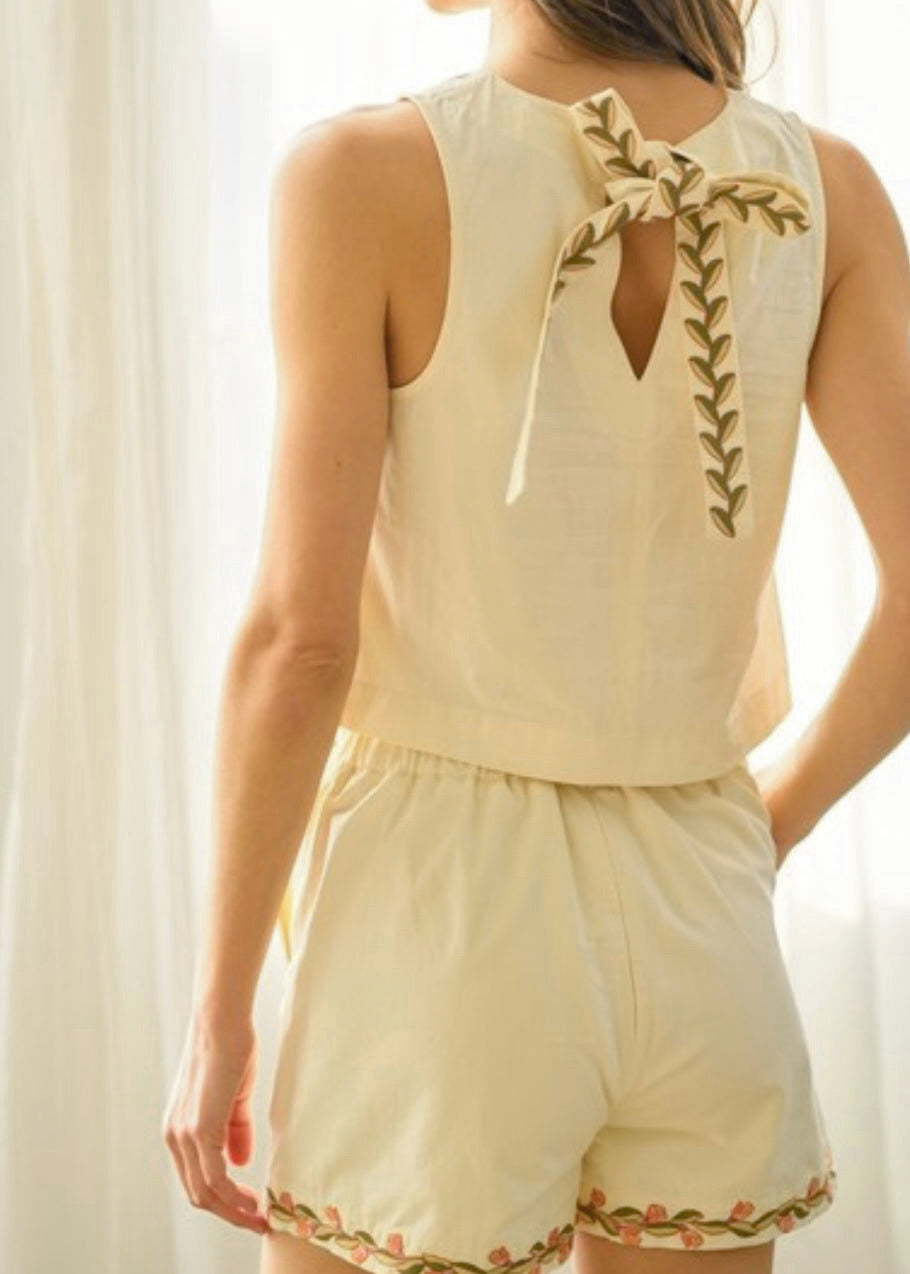 Stylish Embroidery Top with Matching Shorts