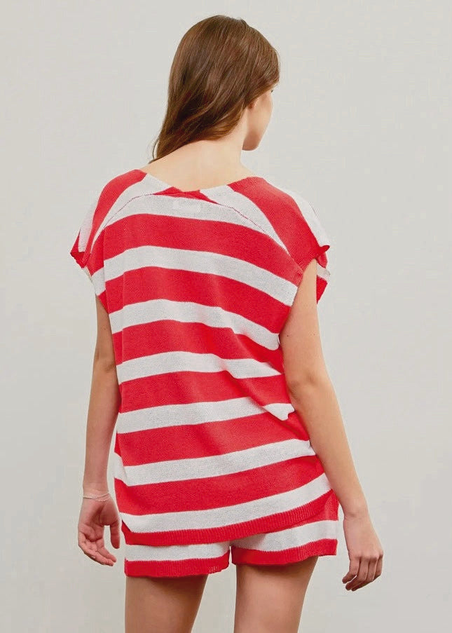 Chic Deep V-Neck Short Sleeve Sweater Top
