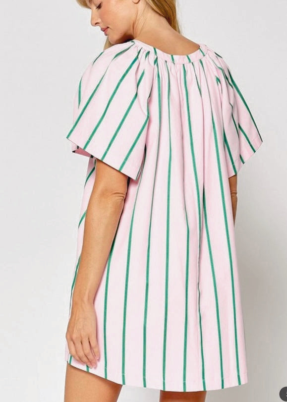 Stylish Striped Flowy Short Sleeve Dress