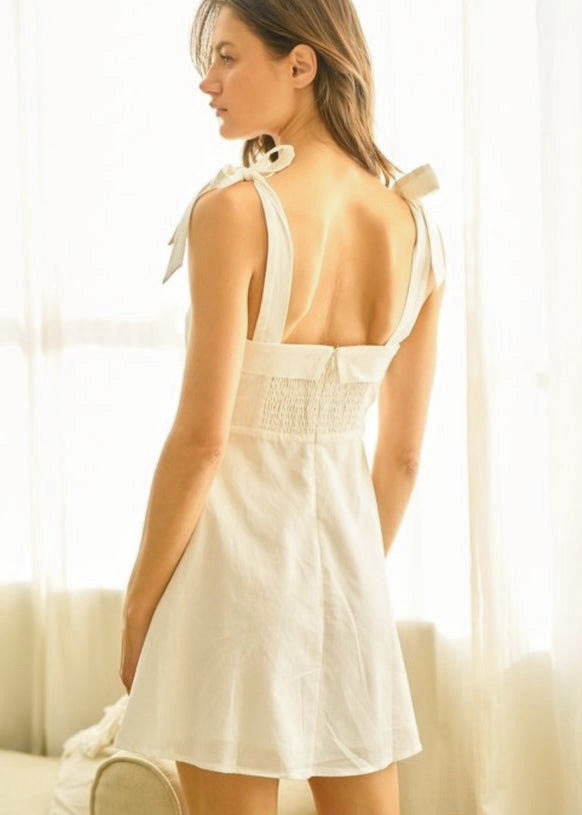 Floral Embroidered Tie-Shoulder Mini Dress