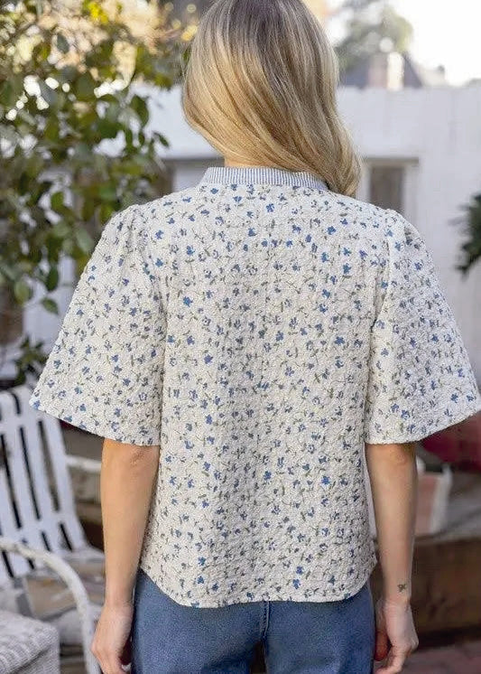 Stylish Floral Embroidered Striped Top
