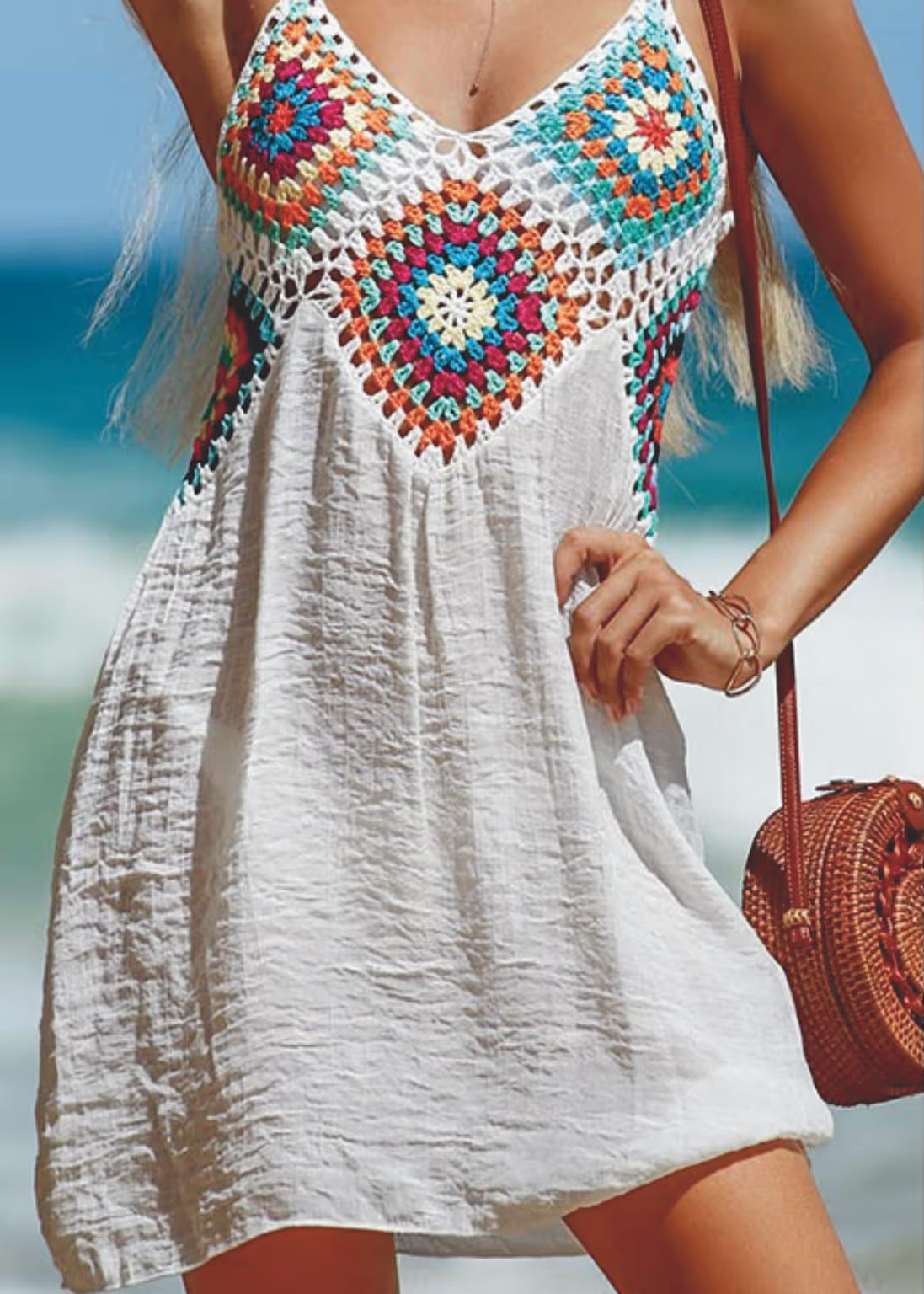 Elegant White Crochet Coverup Dress