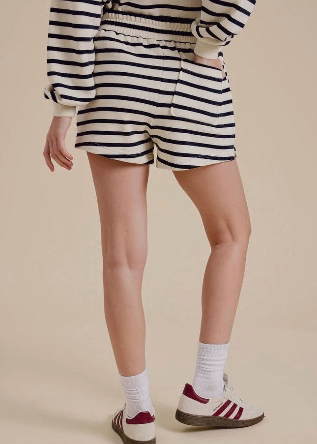 Stylish Navy Striped Terry Shorts