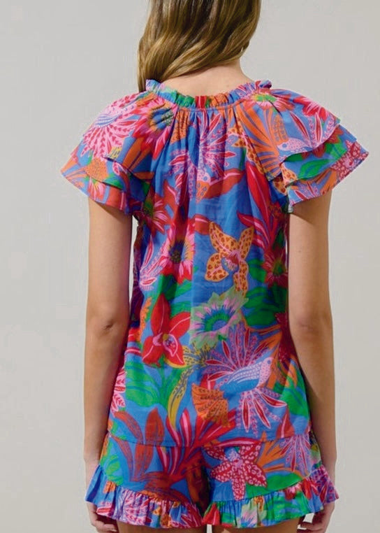 Vibrant Floral Ruffle Top