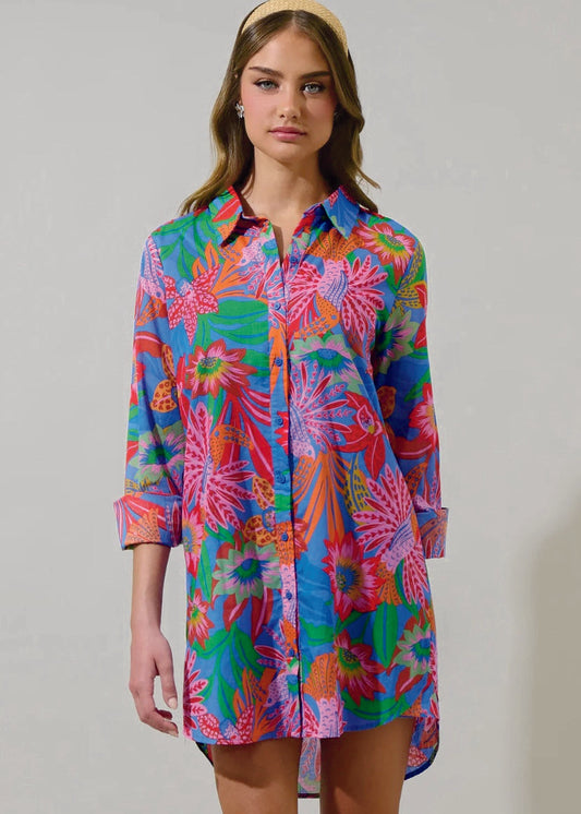 Chic Cindal Floral Oversized Shirt Dress