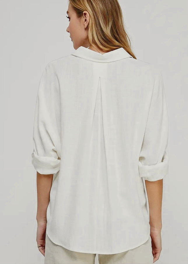 Off-White Linen Blend Button-Front Top