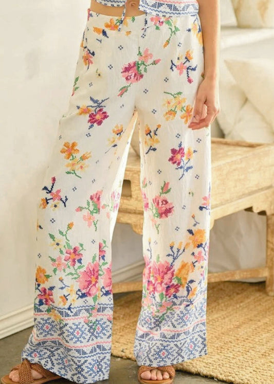 Floral-Print Pants