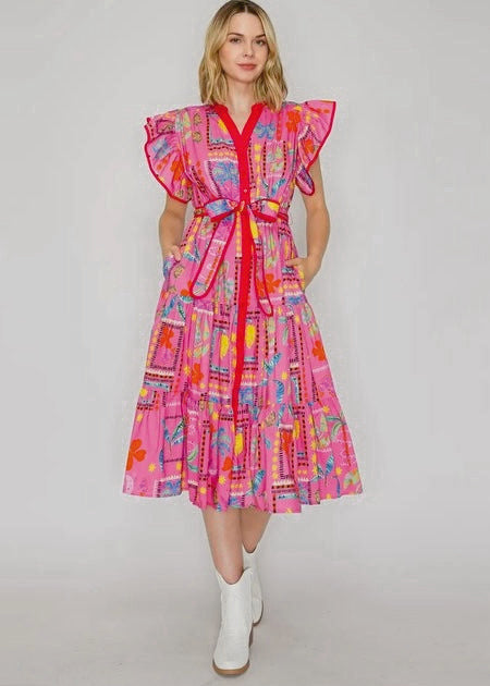 Stylish Tropical Western Midi Dress
