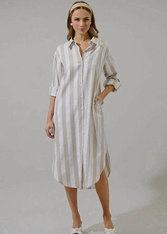 Chic Jordy Striped Shirt Midi Dress