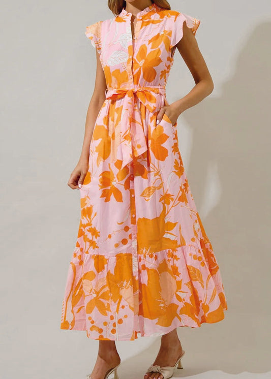 Elegant Floral Button-Down Maxi Dress