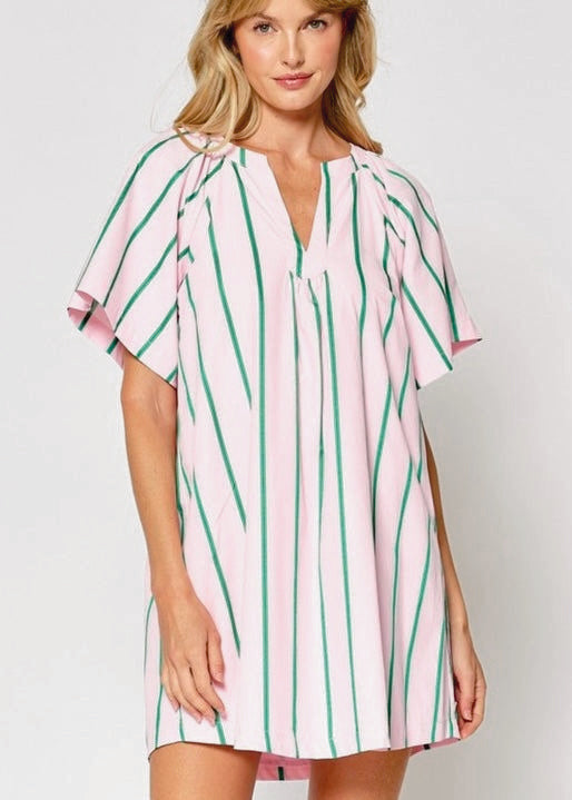 Stylish Striped Flowy Short Sleeve Dress