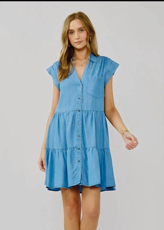 Stylish Tencel Button-Down Mini Dress
