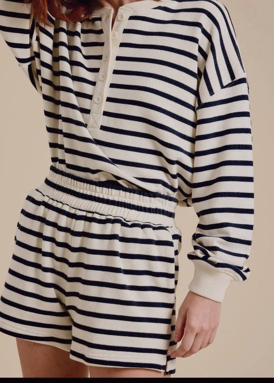 Stylish Navy Striped Terry Shorts