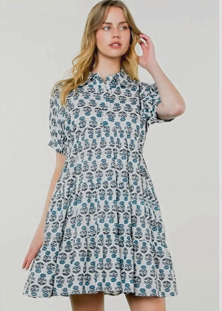 Charming Smocked Waist Floral Button Dress