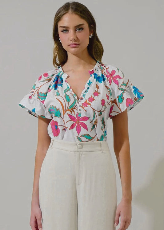 Chic Izzie Floral Macy Ruffle Top