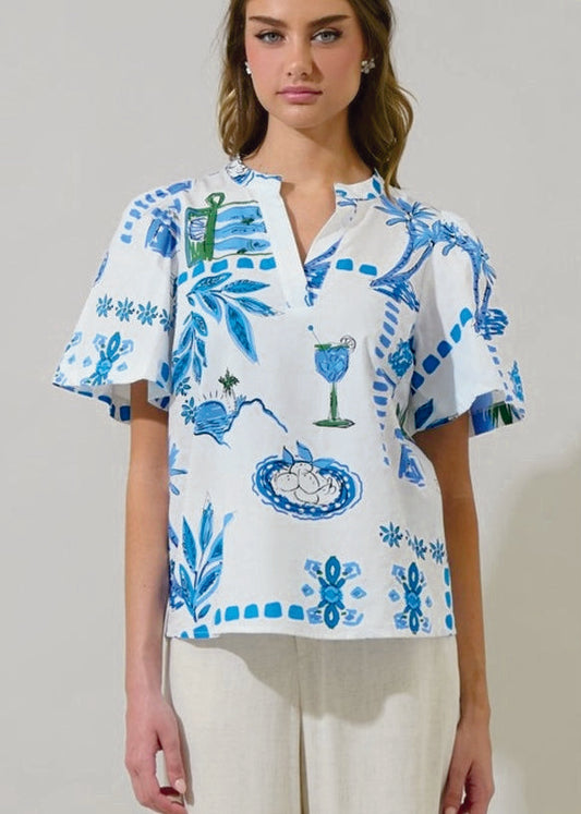 Floral Chrissy Split-Neck Top