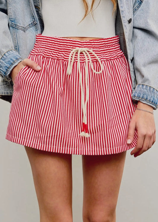 Stylish Wide Waistband Striped Skort