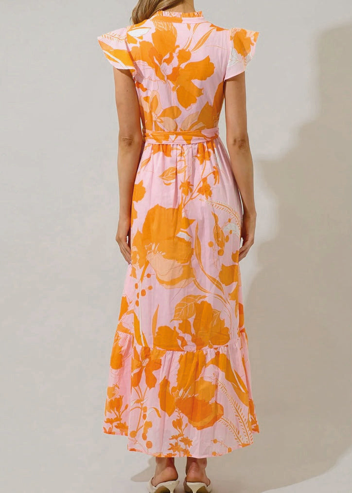 Elegant Floral Button-Down Maxi Dress
