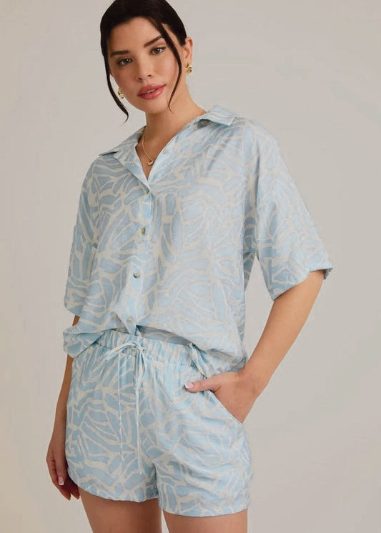 Stylish Button-Down Shirt and Comfortable Elastic Waist Tie Shorts