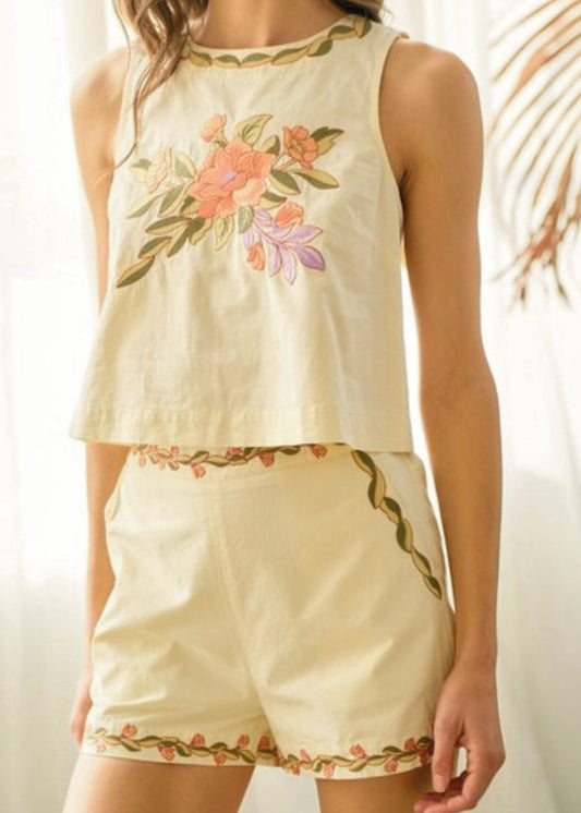 Stylish Embroidery Top with Matching Shorts